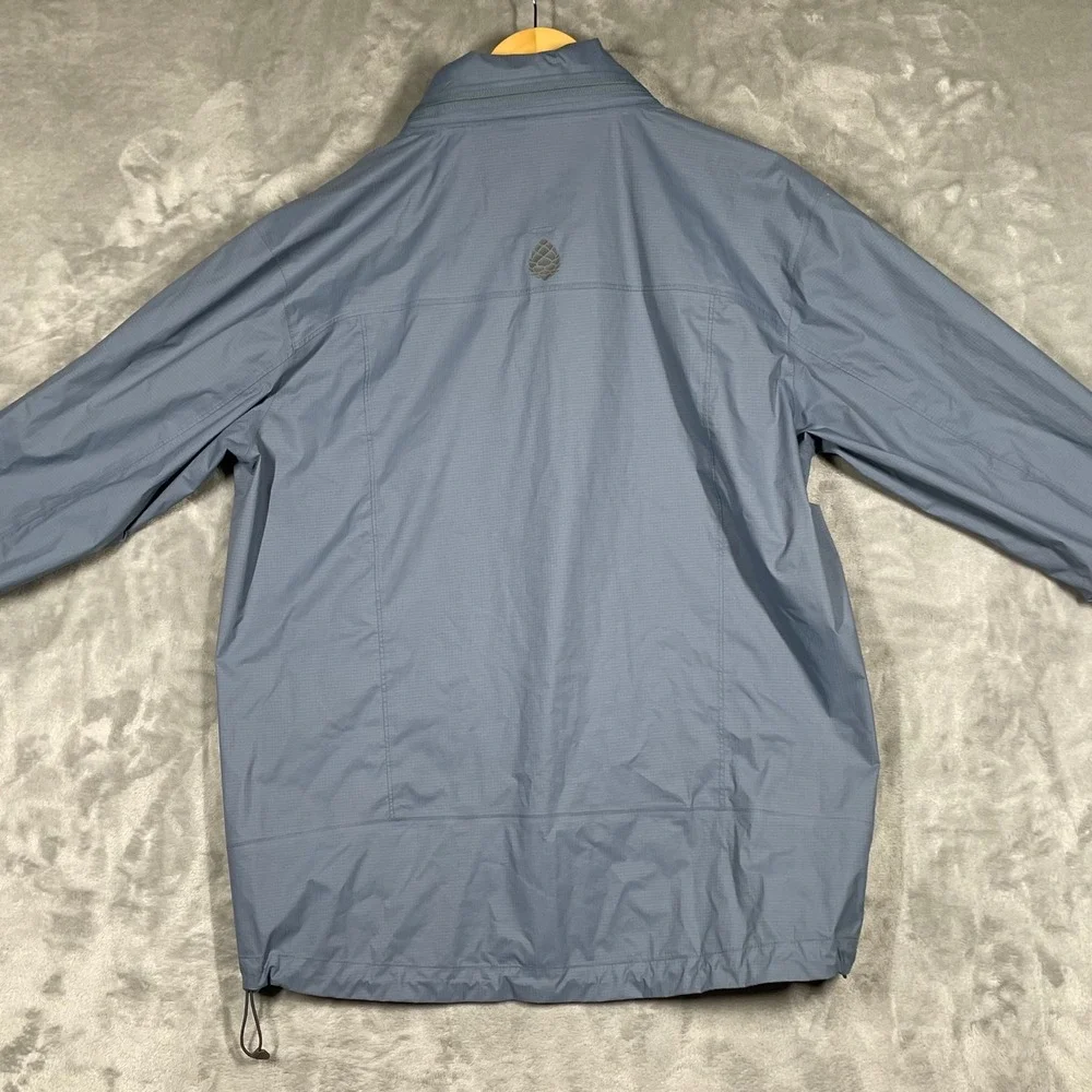 Stio Mens Pertex Shield Rain Jacket Blue Gray Stowable Hood Ripstop Shell Medium